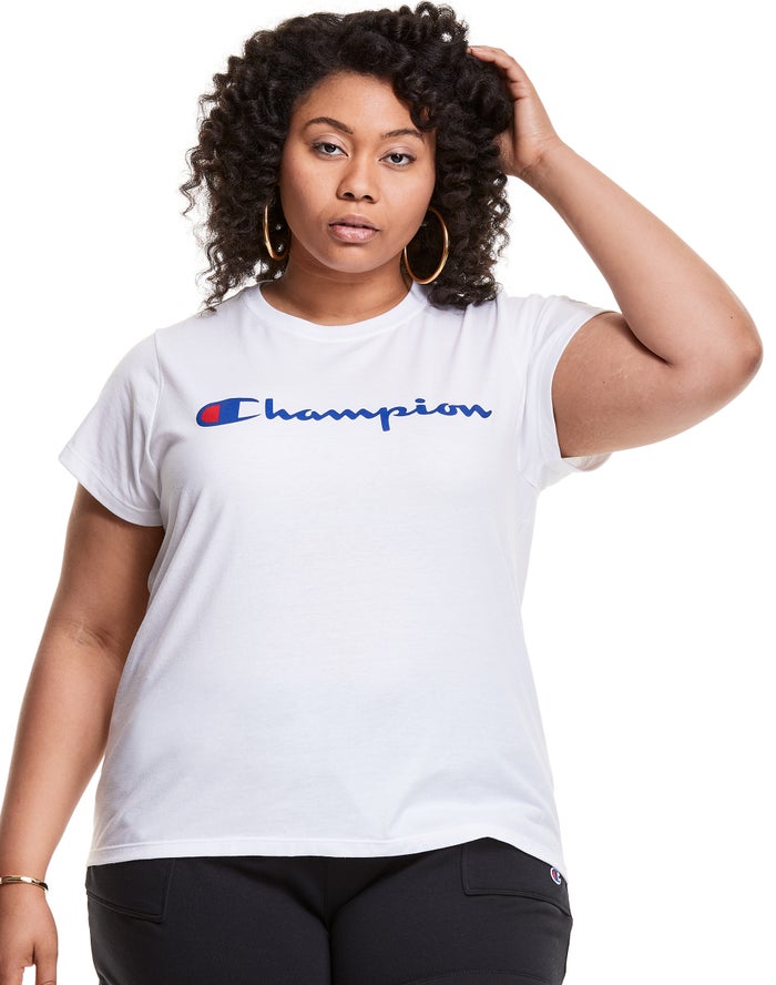 Champion Plus Classic Script Logo T-Shirt Dames - Wit - Belgie 9230KMPCY